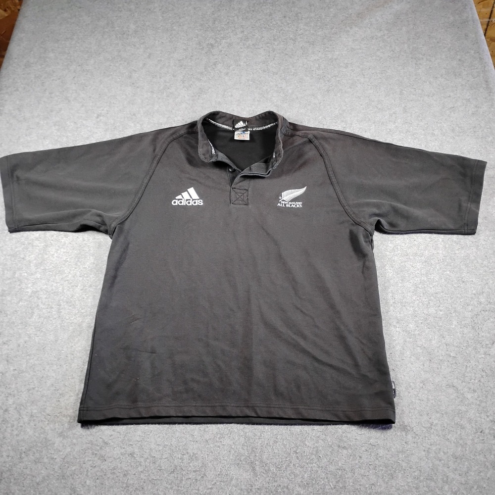 Adidas New Zealand All Blacks Polo Shirt Mens XL Climalite Rugby Silver Fern